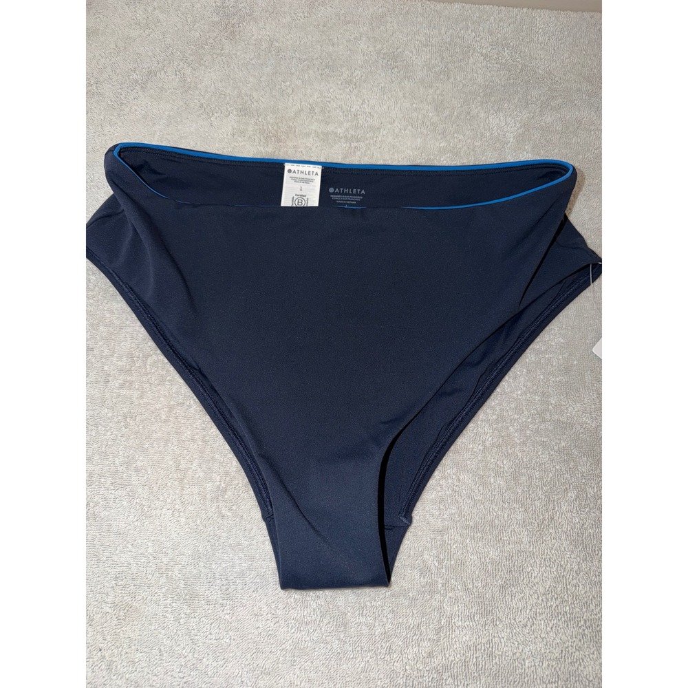 Athleta High Waist Full Tipped Swim Bottom Navy Blue 845277-00 Large NWT